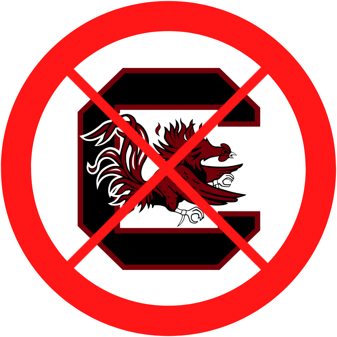 UGA vs. USC X sticker featuring a South Carolina Gamecocks logo crossed out in red on white