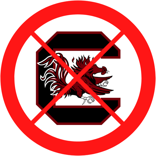 UGA vs. USC X sticker featuring a South Carolina Gamecocks logo crossed out in red on white