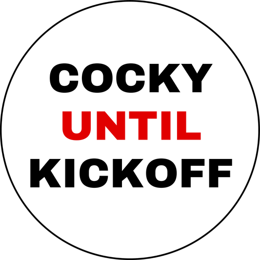UGA vs. USC Cocky Until Kickoff sticker with black and red lettering on white