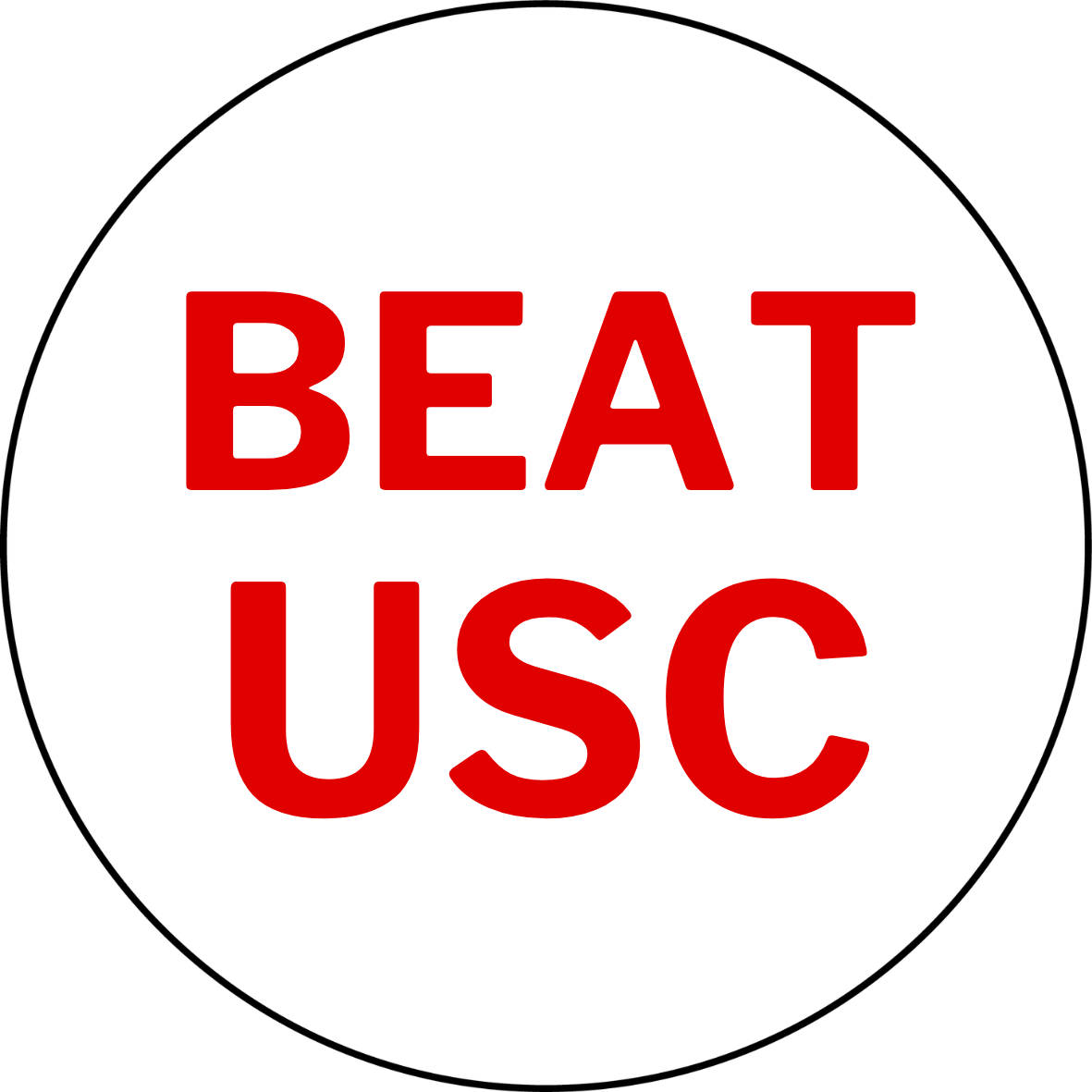 Beat USC circle sticker with red lettering on white